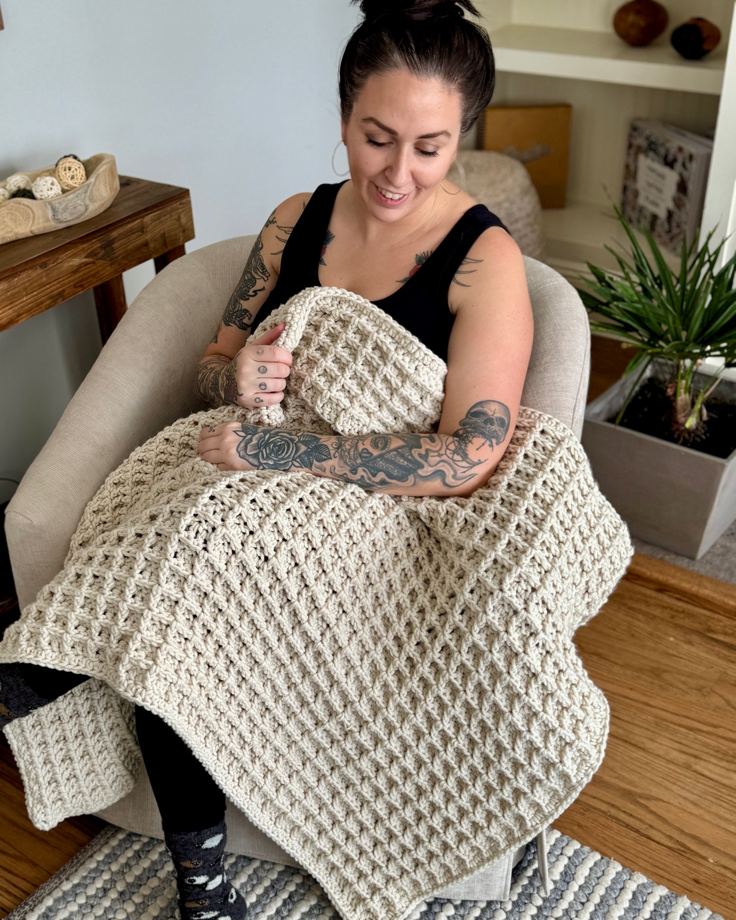 Waffle Stitch Chunky Crochet Blanket Kit – Antique White
