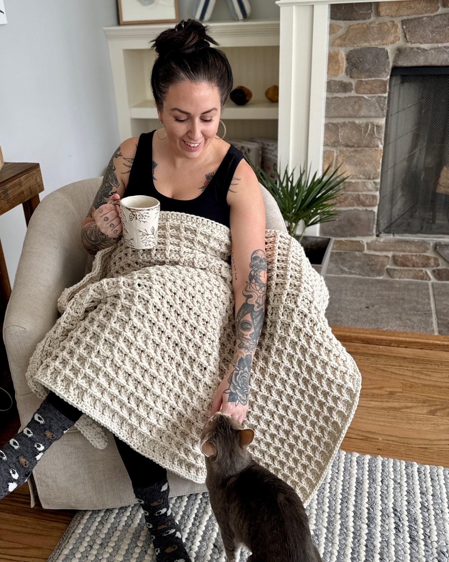 Waffle Stitch Chunky Crochet Blanket Kit – Antique White