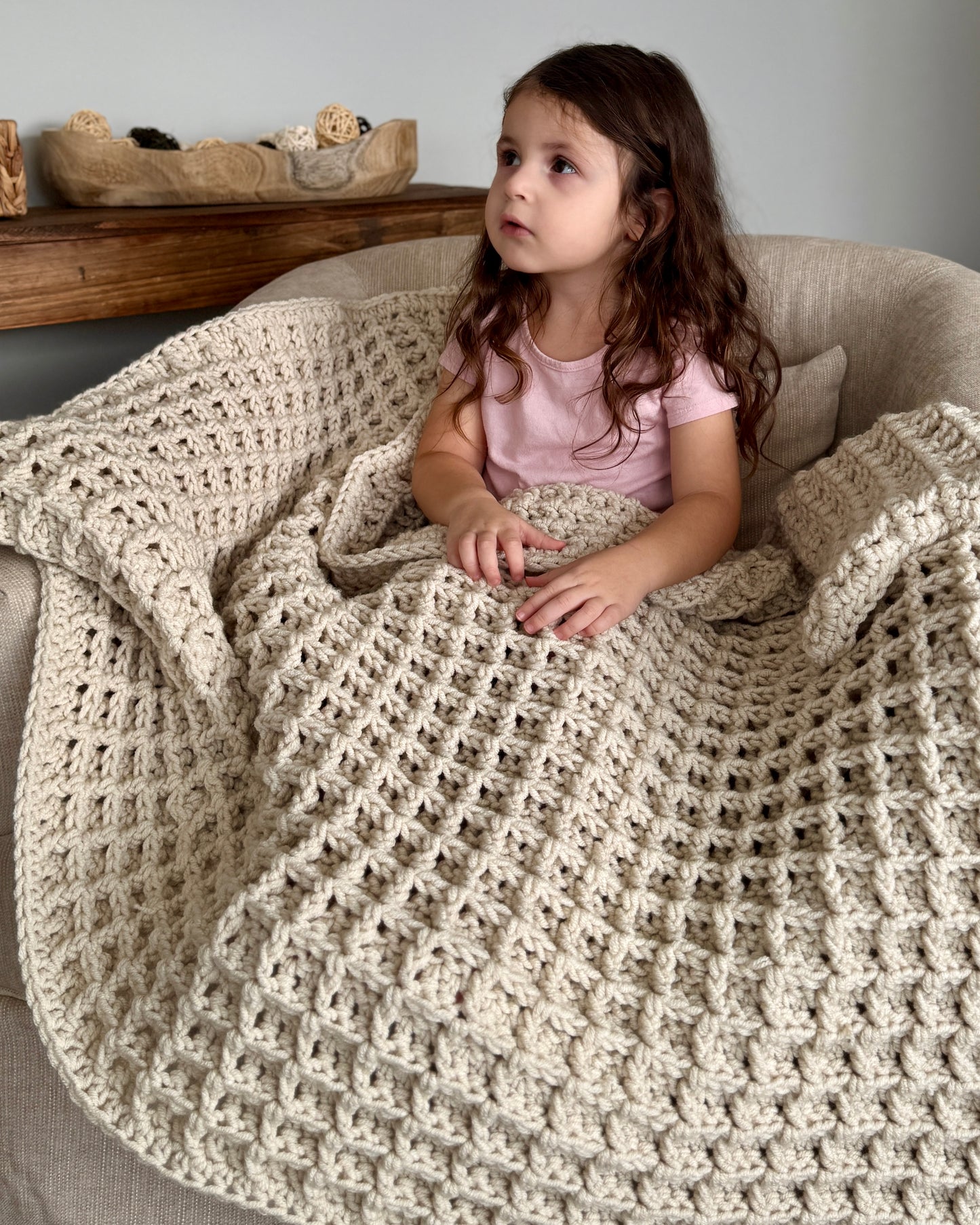 Waffle Stitch Chunky Crochet Blanket Kit – Antique White